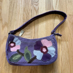 Minicci | Small Mocro Purple Flower Floral Zipper Bag Suede  Look